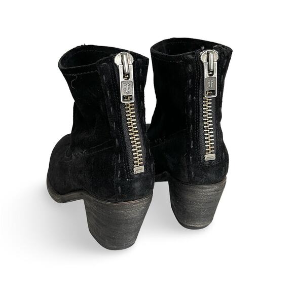 Frye Leslie Black Suede Artisan Western Boots Womens Size 7.5 Zip Back - Picture 5 of 8